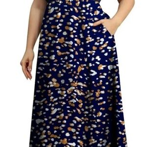 Navy Blue and Brown Patterned Maxi Dress